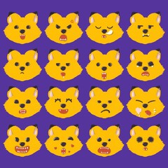 Collection of fox emoji faces with different mood. Set of cartoon emoji fox characters designs.