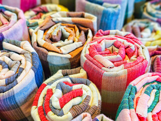 Batik fabric with beautiful colorful patterns in Thailand.