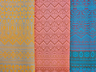 Batik fabric with beautiful colorful patterns in Thailand.