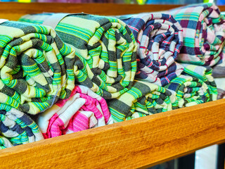 Batik fabric with beautiful colorful patterns in Thailand.