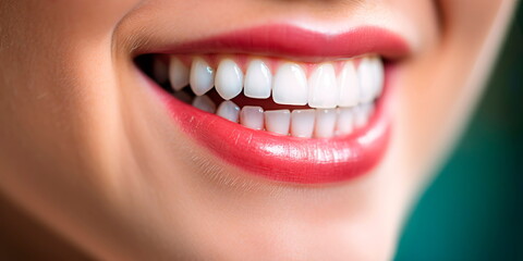 Woman's smile close-up, teeth cleaning at the dentist. Generative Ai