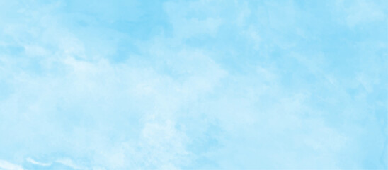 Obraz premium Blue sky is surrounding with tiny white clouds, soft and lovely sky blue watercolor background with clouds, Sky clouds with brush painted blue watercolor texture for presentation and design.