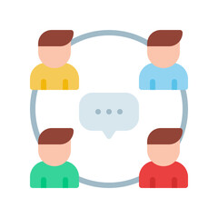 Communication icons in various shapes in flat, line, colored styles.