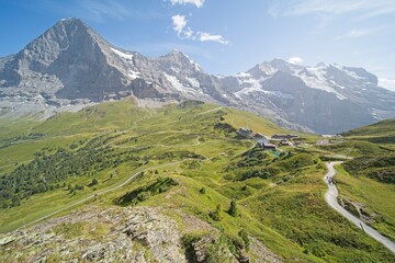 Naklejka premium The Bernese Oberland in Switzerland, landscape from the “Kleine Scheidegg”. 