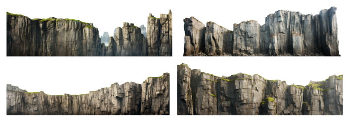 Set of majestic cliffs with rugged edges, cut out