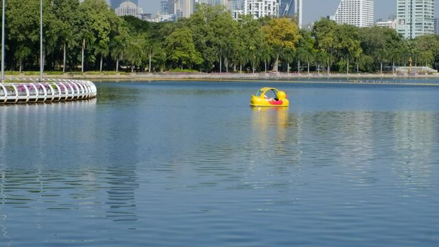 4K footage, boat on the lake