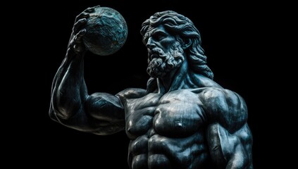 Fototapeta premium a marble statue of a mighty Greek god carrying a globe