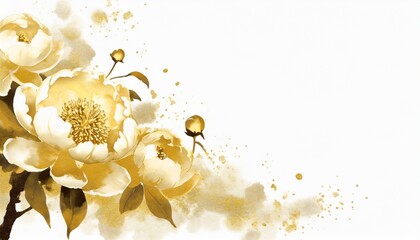 Beautiful peony flower background designed on golden background
