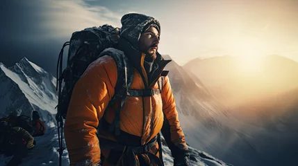 Fotobehang Climber on expedition in the mountain © AI Studio - R