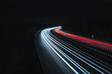 Rolgordijnen Langzeitbelichtung - Autobahn - Strasse - Traffic - Travel - Background - Line - Ecology - Highway - Long Exposure - Motorway - Night Traffic - Light Trails - A10 - High quality photo  © Enrico Obergefäll