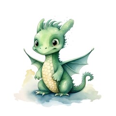 smiling little dragon watercolor illustration,isolated on white background