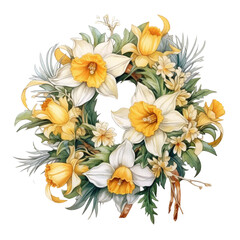 daffodils flower arrangement in watercolor design isolated on transparent background