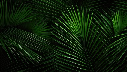 beautiful palm leaves in wild tropical palm garden, dark green palm leaf texture concept