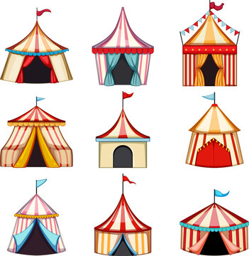 circus tent set cartoon. festival fun, entertainment show, event funfair circus tent sign. isolated symbol vector illustration