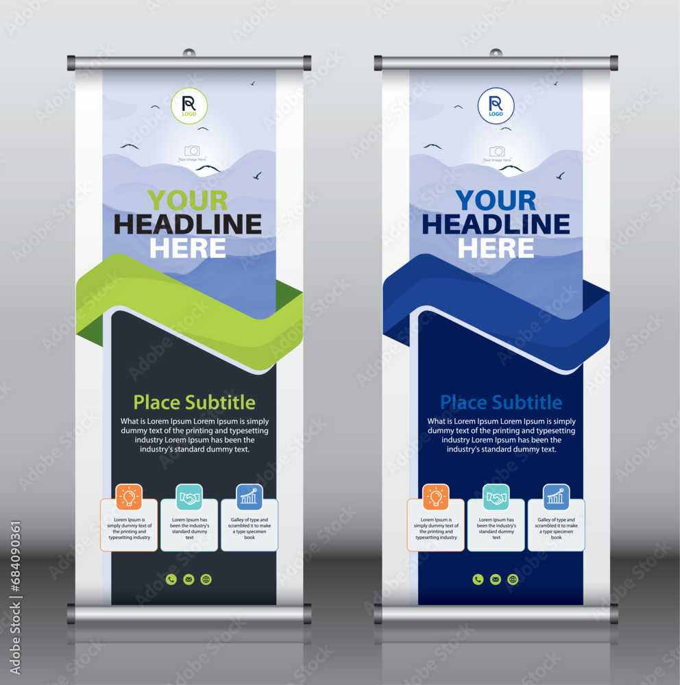Wall mural roll up banner design template vector, abstract background, modern x-banner, rectangle size