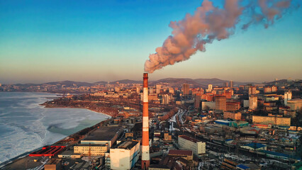 Aerial photography of Vladivostok in winter, Russia