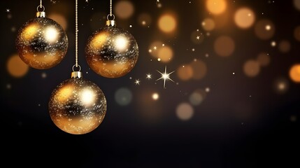 Festive golden ornaments with glittering snowflake patterns, suspended amidst a magical New Year glow