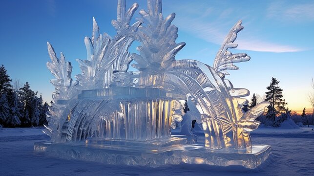 Crystalline Ice Sculptures Adorning Winter's Splendor.