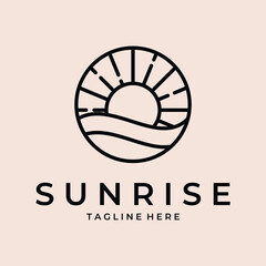 sunrise line art badge logo vector simple illustration template icon graphic design