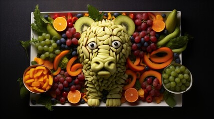 a fruit platter served as an animal picture