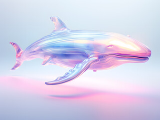 colourful crystal 3d rendering of a dolphin isolated on a white background in neon light