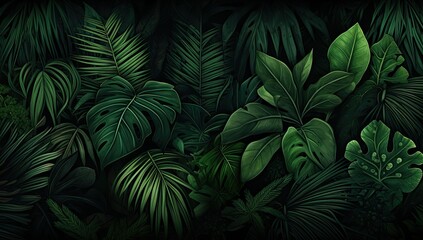 Fototapeta na wymiar beautiful palm leaves in wild tropical palm garden, dark green palm leaf texture concept