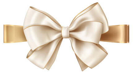 White bow and gold ribbon on white background, png