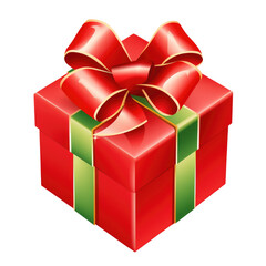 Red gift box with red bow on transparent background, png