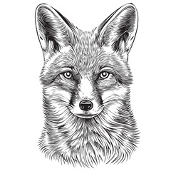 Naklejka premium Fox face realistic hand drawn sketch illustration Wild animals