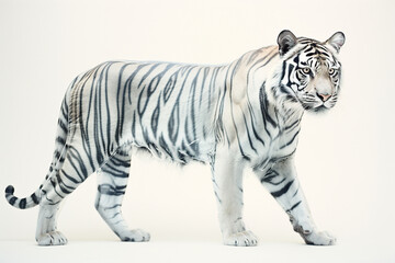 Fototapeta premium Adult white tiger with wet fur, isolated on a white background. Generated by artificial intelligence