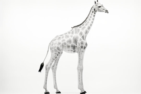 Black and white image of a giraffe on a white background. Generative AI