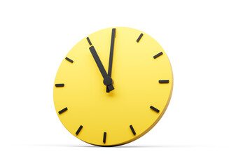 3d Simple Yellow Round Wall Clock 11 O'Clock Eleven O'clock On White Background 3d illustration