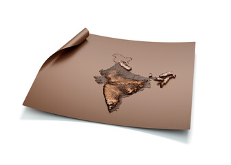 Map Of India Old Style Brown On Unrolled Map Paper Sheet On White Background 3d Illustration