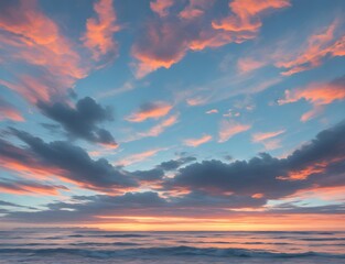 Fototapeta premium Golden sunset cloudy sky on the beach scene landscape