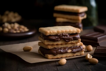 Hazelnut cookie sandwiches. Cream dessert pastry cookie meal. Generate Ai