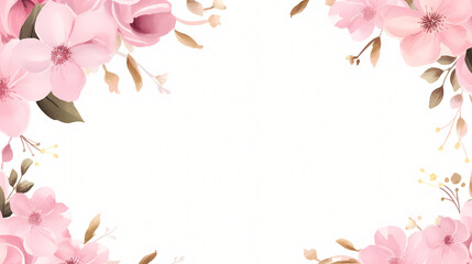 Fototapeta na wymiar Pink flower frame background with watercolor