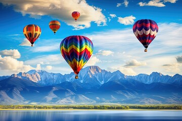 Fototapeta premium Colorful hot air balloons flying over the beautiful landscape of nature