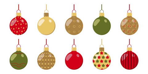 Set of colored Christmas tree festive balls. For background design, poster. Vector illustration.