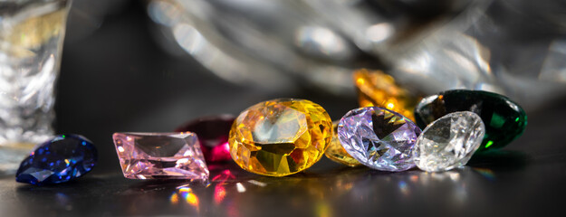 Natural Sapphire gemstone, Jewel or gems on black shine color, Collection of many natural gemstones...