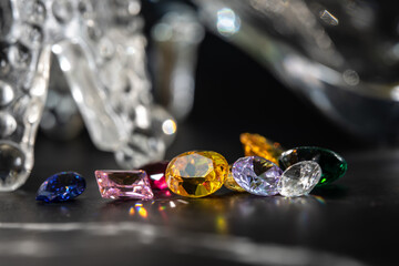 Natural Sapphire gemstone, Jewel or gems on black shine color, Collection of many natural gemstones...