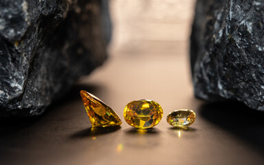 Natural Sapphire gemstone, Jewel or gems on black shine color, Collection of many natural gemstones...