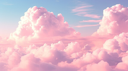 Beautiful cloudscape with blue sky and pink clouds, Pink clouds in the sky stage fluffy cotton candy ,summer paradise dreamy concept. - obrazy, fototapety, plakaty
