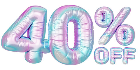 Holographic balloon 3d text. Typography. 3D illustration. 40% Off.
