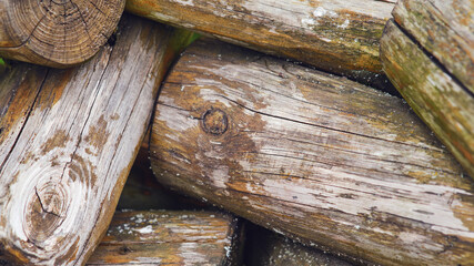 The textured logs, in a horizontal composition, add a rustic touch to the environment.