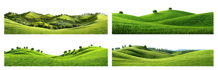 Set of green hills lanscape cut out - obrazy, fototapety, plakaty