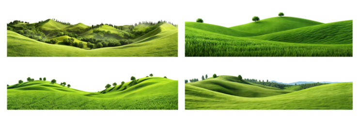 Set of green hills lanscape cut out