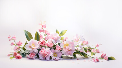 Pink flowers on a white background. Clipart for international women's day, valentine's day, mother's day, birthday. 
