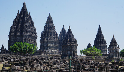 View of Prambanan the largest majestic Hindu stone temple in Indonesia 