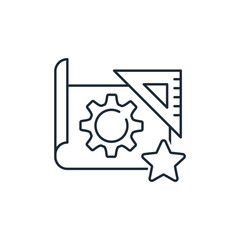 Engineering task with a star. Vector linear illustration icon isolated on white background.