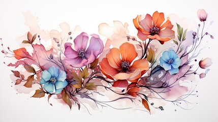 Watercolor hand drawn flower white background. Generative AI